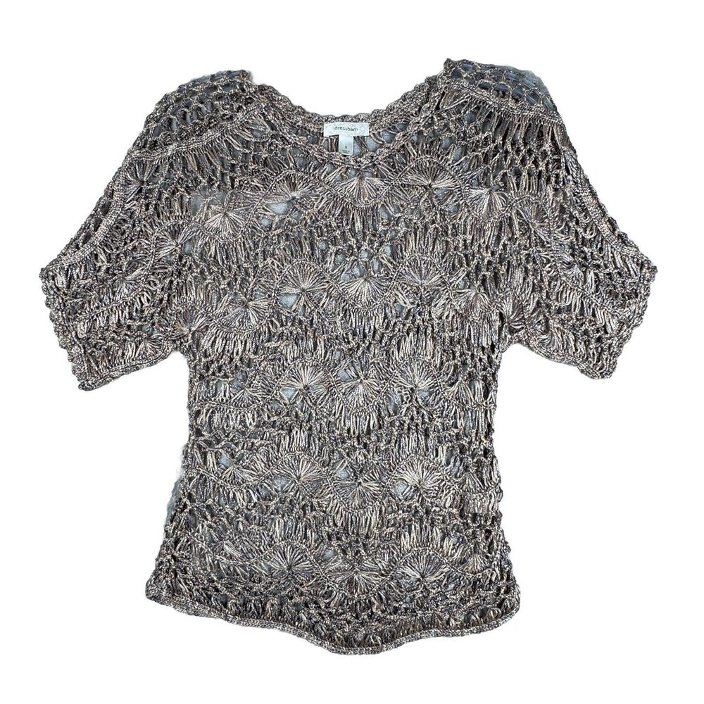 Dressbarn Sweater Womens Small Cream Open Crochet Neutral Bohemian Fairy Peasant